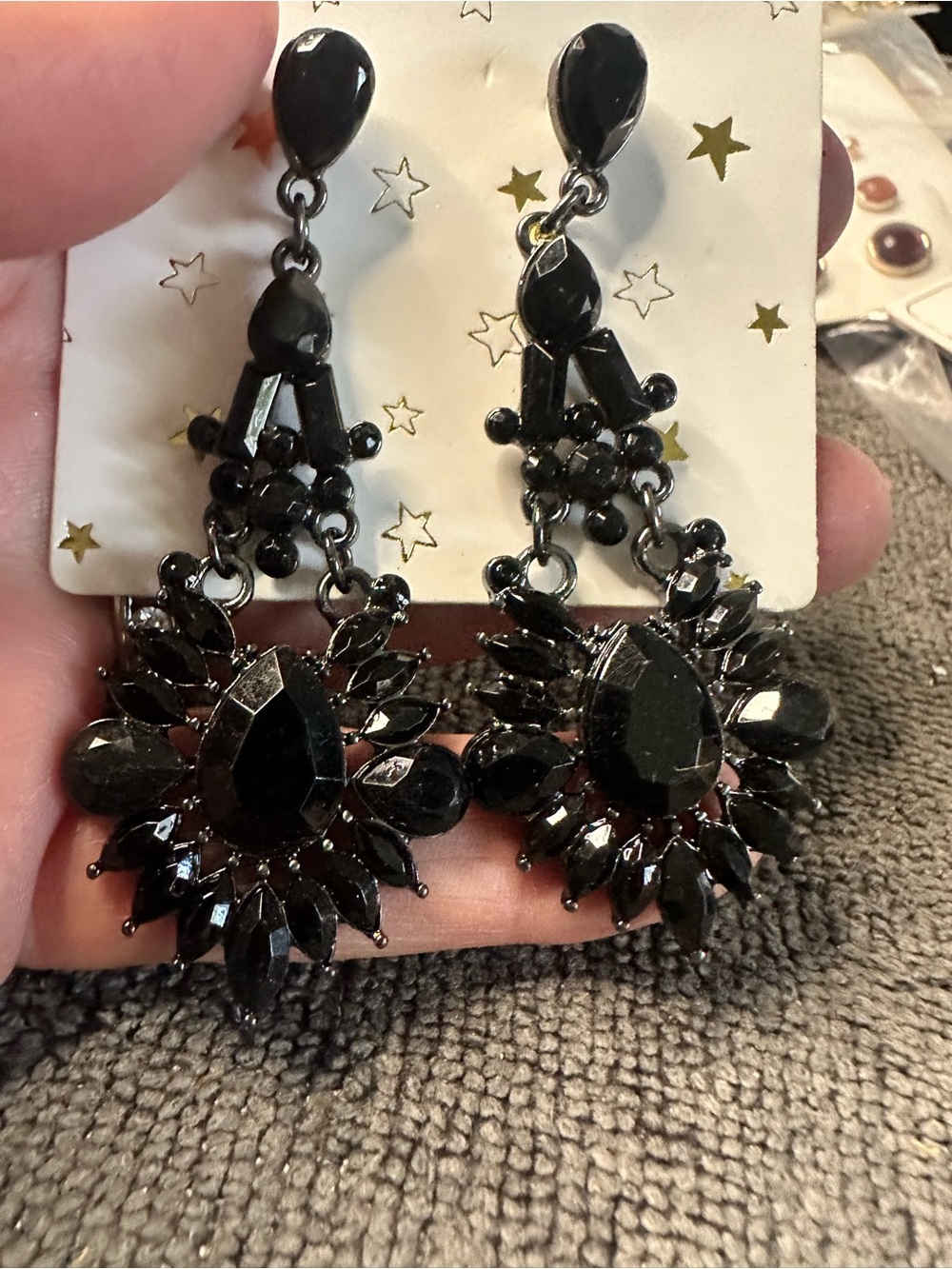 Dramatic Black Crystal Teardrop Sunburst Earrings - Women Jewelry